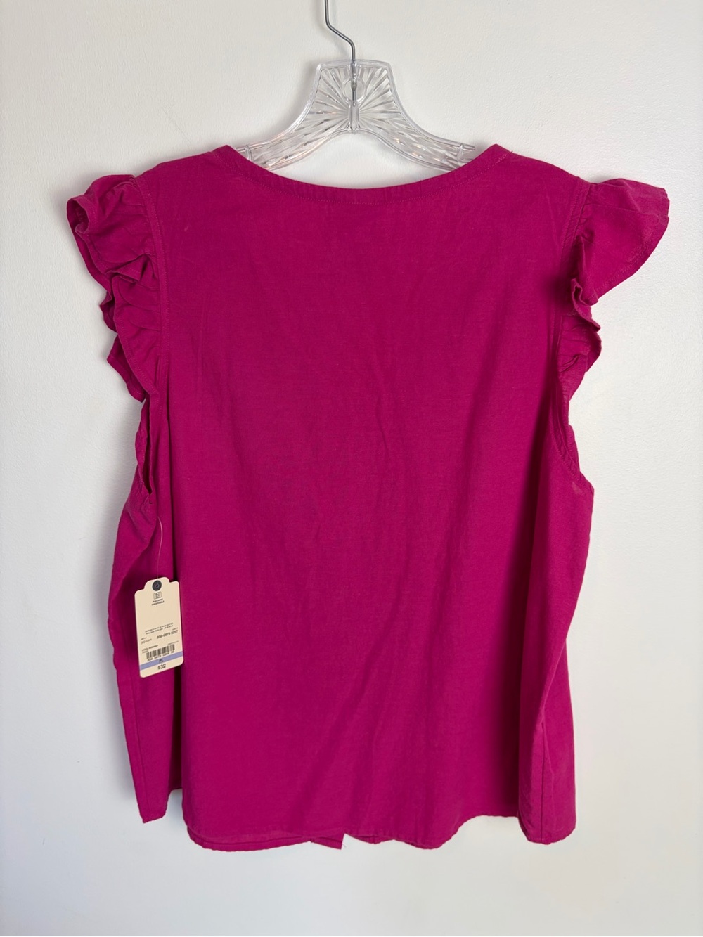 Fuchsia Ruffle Sleeve Button Front Top - Picture 2 of 6